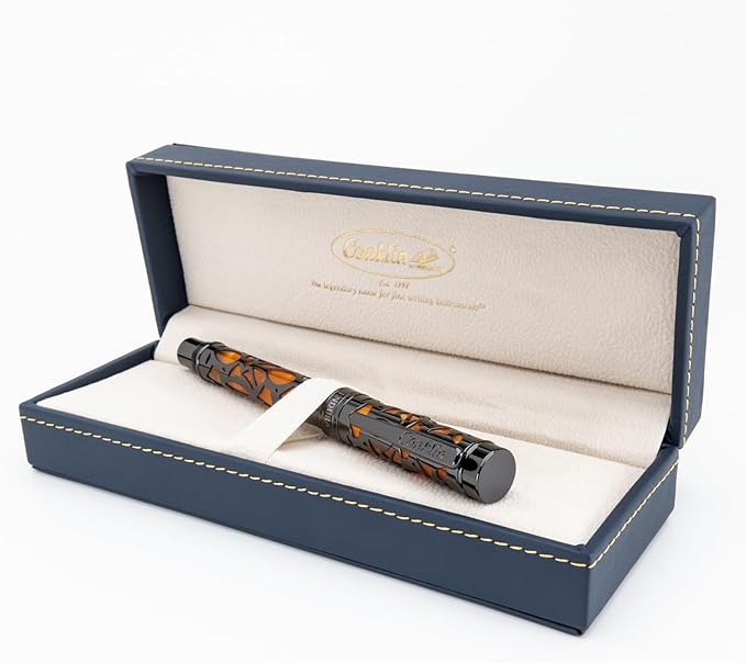 Conklin Endura Deco Crest Fountain Pen in Orange with Rose Gold Accents – Medium Nib, Refillable Luxury Writing Instrument