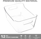 Tiawudi 12 Pack Plastic Storage Bins, Multi-Use Organizer Bins, Pantry Organizer, Clear Storage Containers for Home, Kitchen, Office, Cabinet, Shelf and Fridge Organization