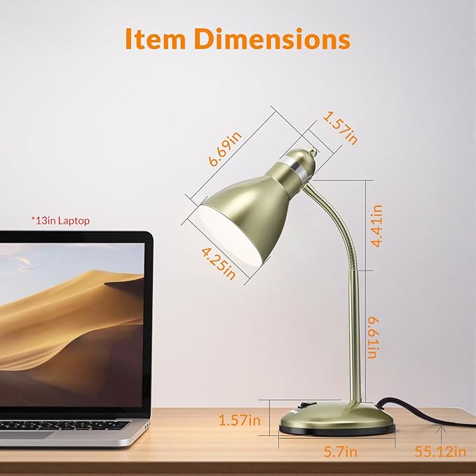 LEPOWER Metal Desk Lamp, Adjustable Goose Neck Table Lamp, Eye-Caring Study Desk Lamps for Bedroom, Study Room and Office (Bronze)
