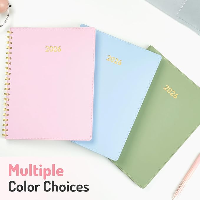 Forvencer 2026 Planner Weekly and Monthly, Jan 2026 -Dec 2026, Vegan Leather Cover Calendar Planner, 8.5" x 11" Agenda with Color Tabs, Inner Pocket, Spiral, 2026 Planner for Office School Supplies