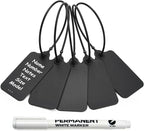 100 Black Blank Plastic Tags for Labeling Waterproof Hanging Labels Writable Tags Seal Plastic Marking Label for Clothes Bags Keys Inventory with One Marker Pen