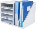 PAG Wood Desktop File Holder Organizer Mail Sorter, White, 15.35" W x 12.16" D x 11.81" H