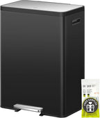 EKO EcoCasa II 36L+24L Dual Trash Can with Recycle Bin, Stainless Steel Garbage Can with Lid, Deodorizer Compartment, Odor-Proof and Fingerprint Resistant, Matte Black