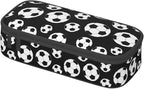 Black And White Soccer Ball Pencil Case Big Capacity Storage Pencil Pouch Stationery Bags With Zipper Portable Pen Holder Box Organizer For Boys Girls Teens Student College School Office Supplies