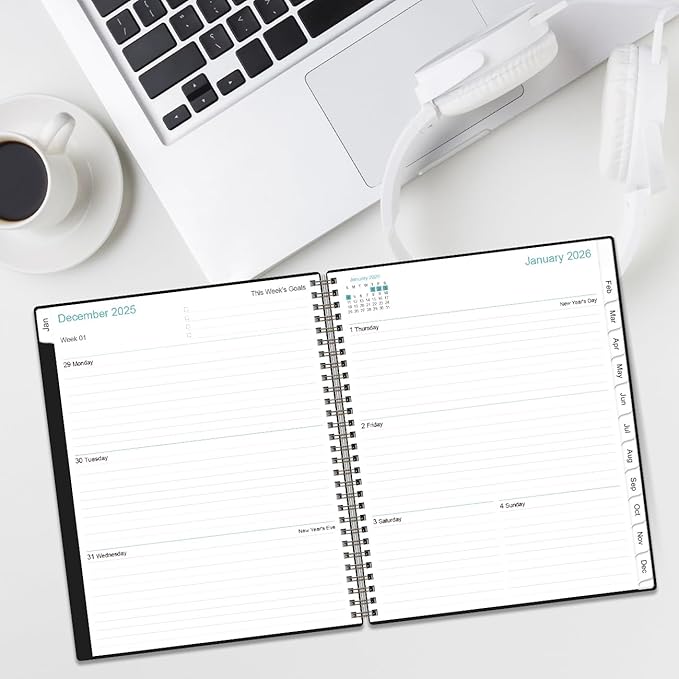 2026 Planner - Planner 2026 from January 2026 to December 2026 with 12 Monthly Tabs, Flexible Cover, Inner Pocket, 8.5" x 11", Black-A