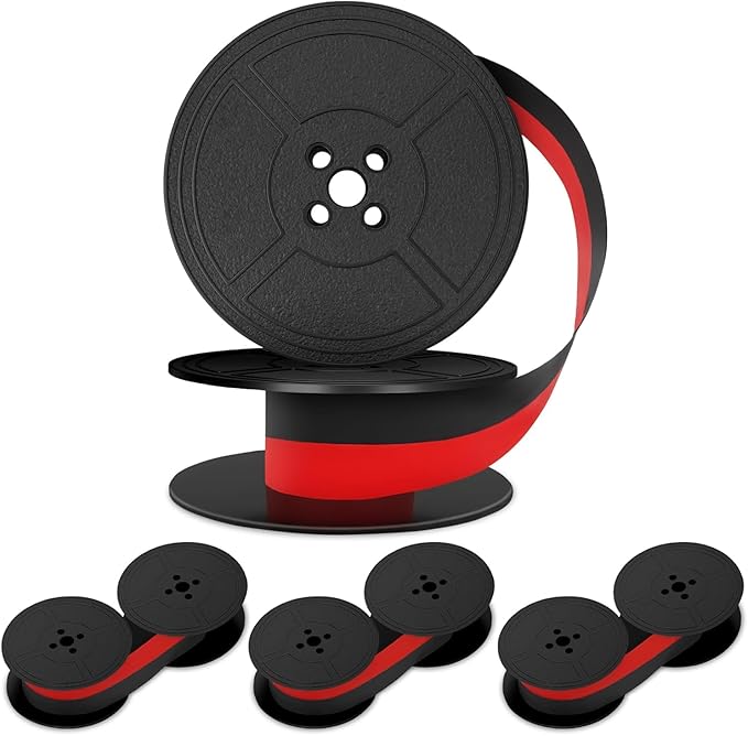 4 Pcs Universal Typewriter Ribbon Pack – Black and Red Typewriter Ribbon – 0.2 Inch/5 mm Central Aperture, Durable Twin Spool Replacement for Clear Prints, Smooth Operation & Reliable Performance