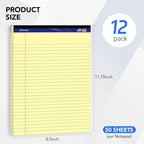WritePads Legal note pads 8.5"x11" Legal Pads,Wide Ruled,Canary Paper,12 Pack,50 Sheets Per Writing Pad,Micro perforated Writing Pad,BL-MCY50W-12PAD