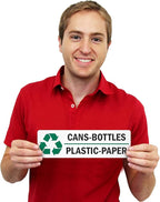 SmartSign Cans-Bottles-Plastic-Paper Pack of 5 Recycle Labels | 3" x 10" Laminated Vinyl, Made in USA