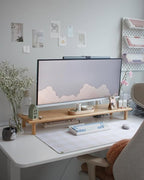 ROCDEER Bamboo Dual Monitor Shelf, Monitor Stand Riser with Underneath Storage for Desk Office Supplies, Supports Heavy TV up to 300 lbs, Natural