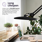 Neatfi XL 2,200 Lumens LED Task Lamp, 24W, 117 Pcs SMD LED, 4 Level Brightness, Dimmable, Desk Light for Home, Office, Workbench (Non-CCT with Base, Black)