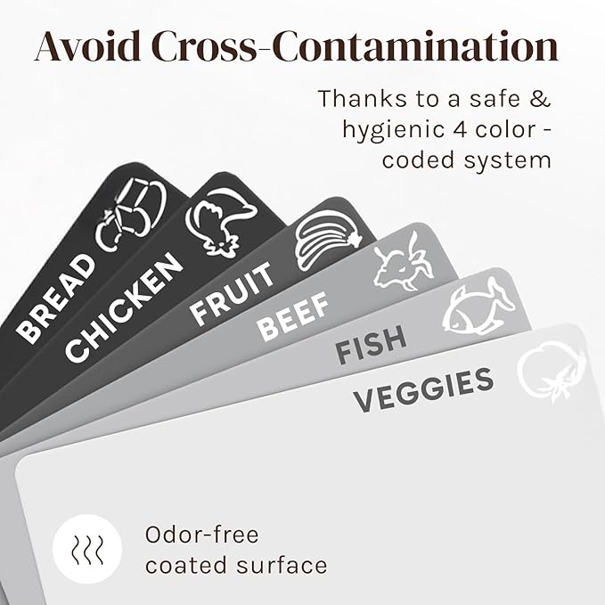 Cooler Kitchen Extra Thick Flexible Cutting Mat Set With Food Icons & EZ-Grip Back (Set Of 4 Mats) - Flexible Cutting Boards for Kitchen - Flexible Plastic Cutting Board Set (Black and White)…