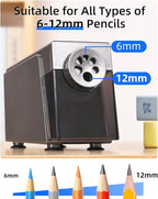 ZMOL Heavy Duty Electric Pencil Sharpener for Classroom, 6 Holes, Stronger Helical Blade, Auto Stop, Save Pencils, Plug in, Suitable for 6-12mm No.2/Colored Pencils, Teachers,School & Home Silver