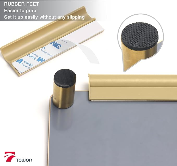 Gold Metallic Glossy Mirror Small White Board with Nail Support, Mini Desktop Glass Whiteboard, Desk White Board Dry Erase with Accessories, Stenography Artifact for Office Homeschooling Décor, 8x6''