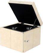 Adeco Faux Leather Cube Storage Ottoman, Warm Beige Ottomans for Living Room, Bedroom
