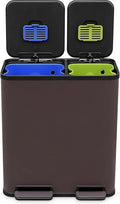 70 Liter / 18.5 Gallon Rectangular Hands-Free Dual Compartment Recycling Kitchen Step Trash Can with Soft-Close Single Lid, Stainless Steel (40L x 30L Capacity), Brown
