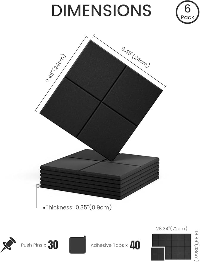 Fluxynara Felt Bulletin Board Tiles -28"x18" Cork Board Alternative for Office Decor, Push Pin Board Wall Organizer 6-Pack-Black