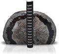 Nature's Decorations A Quality Black Agate Geode Bookends - Heavy Duty with Non-Skid Rubber Bumpers for Shelves, Office, Home Decor - Cool Crystal Stone (1 Pair 3-4 LB)