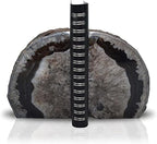 Nature's Decorations A Quality Black Agate Geode Bookends - Heavy Duty with Non-Skid Rubber Bumpers for Shelves, Office, Home Decor - Cool Crystal Stone (1 Pair 3-4 LB)