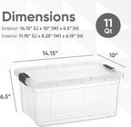 Superio Clear Storage Boxes with Lids, 11 Quart Plastic Container Bins for Organizing, Stackable Crates, BPA Free, Non Toxic, Odor Free, Organizers for Home, Office, School, and Dorm