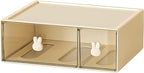 OSteed Desktop Drawers, Desk Organizer with 2 Drawers & Bunny Handles, Stackable Plastic Storage Box for Home Collection, Cosmetics, Office Supplies (1 Tall Layer, Cream & Clear)
