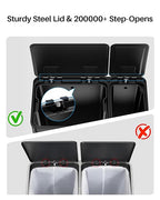 Dual Trash and Recycling Bins for Kitchen, 13.2 + 5.2 Gal (50+20L) Stainless Steel Trash and Recycle Bin Combo with Soft-Close Lid, Large Garbage Cans for Kitchen Home with 2 Magnets Sticker, Black