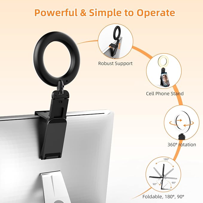 2Packs-Ring Light for Computer Laptop,Video Conference Lighting kit for Zoom Meetings,5" Small Led Selfie Light Portable DeskLight with Stand,Cell Phone Holder Desktop Lighting for Skype Call Black