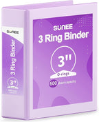 SUNEE 3 Ring Binder 3 Inch 1 Pack, Clear View Binder Three Ring PVC-Free (Fit 8.5x11 Inches) for School or Office Supplies, Purple