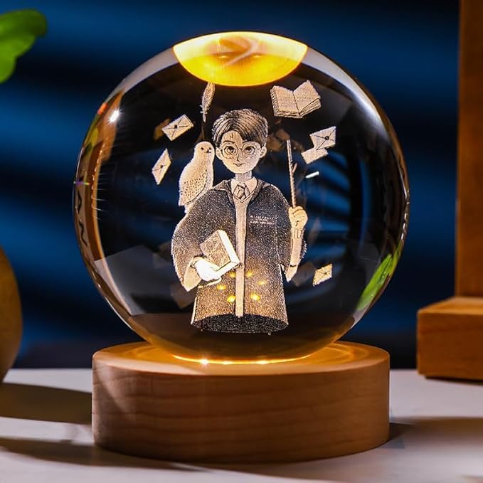 C&M 3D Harry Potter Crystal Ball Night Light, Harry Potter Figurine Lamp, Decorative Glass Sphere Ball Paperweight Crystal Sea Animal Decorations for Home
