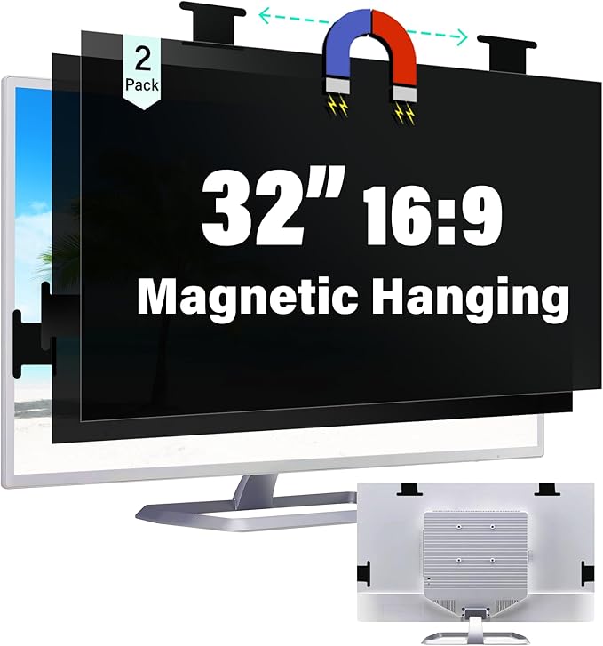 Mao Yeye [2 Pack] Magnetic Hanging 32 Inch Computer Privacy Screen for 16:9 Aspect Ratio Widescreen Monitor, Removable Eye Protection Anti Glare Blue Light Computer Monitor Privacy Filter