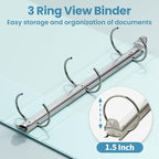 SUNEE 3 Ring Binder 1.5 Inch 1 Pack, Clear View Binder Three Ring PVC-Free (Fit 8.5x11 Inches) for School or Office Supplies, Pastel Blue
