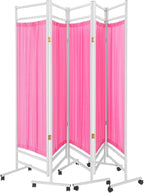 Medical Privacy Screens, Waterproof Nylon Fabric, 98.4 * 70.9 in Foldable Rolling Medical Privacy Screen with Silent Wheels, Suit for Hospitals, Clinics, and Nursing Homes (Pink, 5 Panels)