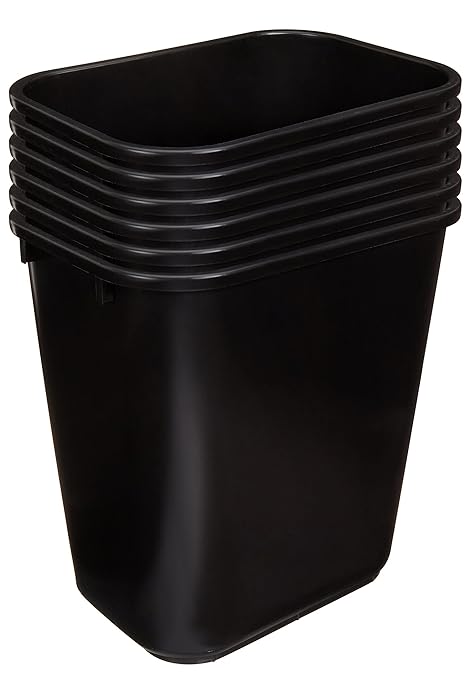 Amazon Basics Trash Can, Rectangular Commercial Office Wastebasket, 7 Gallon (Pack of 6), Black