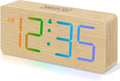 DreamSky Wooden Digital Alarm Clock for Bedroom - RGB Desk Clocks for Living Room with Large Numbers, Dimmer, Loud Alarm for Heavy Sleepers with Volume Control, Office Wood Decor (Plug in Clock)