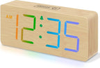 DreamSky Wooden Digital Alarm Clock for Bedroom - RGB Desk Clocks for Living Room with Large Numbers, Dimmer, Loud Alarm for Heavy Sleepers with Volume Control, Office Wood Decor (Plug in Clock)