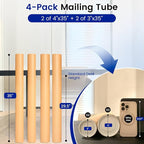 SEEYAURO 4-Pack Mailing Tubes with Caps, Kraft Paper Cardboard Storage Tubes for Shipping, Prints, Documents, Crafts & Golf Clubs (4in*35in, 3in*35in)