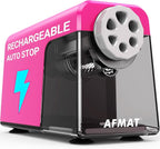 AFMAT 6-Hole Electric Pencil Sharpener Heavy Duty, Pencil Sharpener for Classroom, Cordless &Rechargeable, Colored Pencil Sharpeners for 6-11mm Pencils, Auto Stop, Super Fast, 10,000+ Sharpenings PSD1
