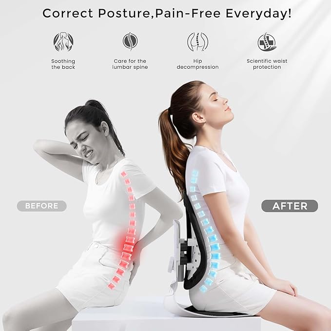 ZZWS Ergonomic Back Support, Foldable Chair Back Support with Adjustable Inflatable Lumbar Cushion Ideal for Students Office Workers Nursing Mothers Long Sitting Outdoor Fishing Floor