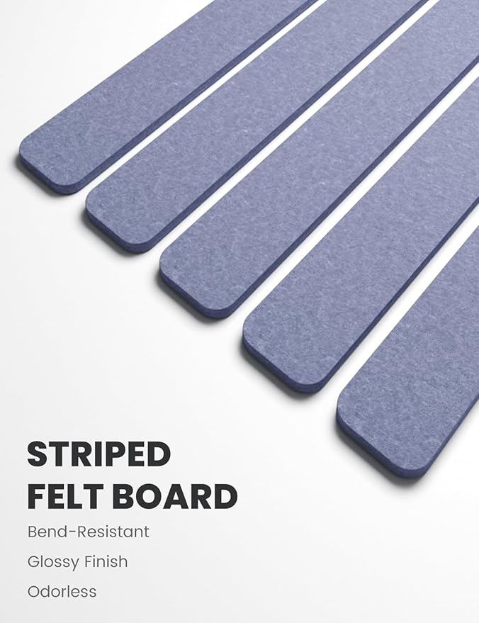 Fluxynara Cork Board Alternative Felt Strip Board 5-Pack 13"x2", Office Pin Board with 35 Push Pins, Adhesive Install for Bedroom Door & Home Office(Soft Periwinkle)