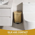 SIMPLYKLEEN Bathroom Trash Can with Lid - 2PC Oval Small Trash Can with Soft-Close Lid, Foot Pedal, Brushed Stainless Steel, Removable Liner, Garbage can for Kitchen, Office, Home Gold