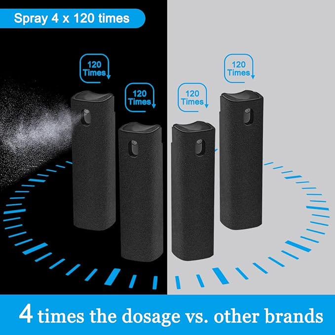 walrfid 4 Pack Screen Cleaner Spray and Wipe for Laptop Monitor and Car Screens, Phone Touchscreen Mist Cleaning Kit for Cellphone, Tablet, PC, Computer, LCD, MacBook, iPhone, iPad, Mac Pro - Black