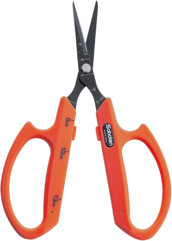 Saboten Fluorine Coated Straight Blade Trimming Scissors Orange PT-1 160mm Precision Gardening Bonsai and Floral Shears Made in Japan