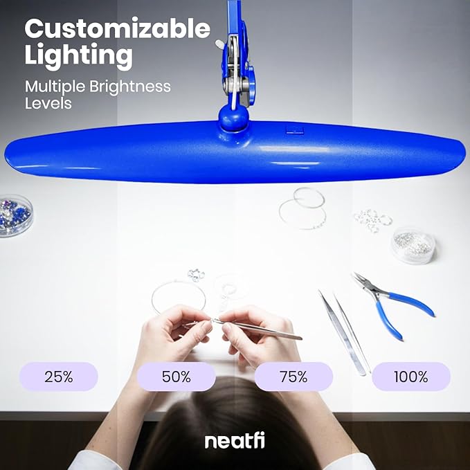 Neatfi XL 2,200 Lumens LED Task Lamp, 24W Super Bright Desk Lamp, 117 Pcs SMD LED, 4 Level Brightness, Dimmable, Task Light for Home, Office, Workbench (Non-CCT, Sapphire Blue)