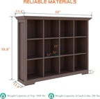 OSCHF Cube Shelf Bookcase with Base - Wooden 3 Tiers Floor Standing Low Storage Cabinet for Home and Office, 12-Cube Lattice Bookshelf, Walnut