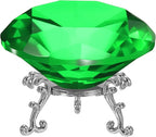 PATIKIL Diamond Crystal Paperweight, 100mm / 3.94" Crystal Paperweight Paper Weight with Silver 25 Metal Base for Home Office Desktop Table Decor Wedding Party Ornaments, Green
