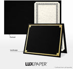 LUXPaper 9.5" x 12" Certificate Holders | Black Linen | Embossed Gold Foil Border | 100lb. Cover | 100 Qty