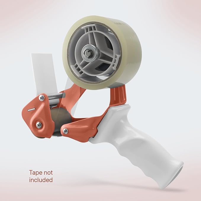 TAPEWELL Heavy Duty Metal Frame Orange Packing Tape Dispenser 3 Inch Core with Special Ergonomic Handle, Tape Gun for Packing Boxes with Premium Tempered Steel Blade - for 2 inch Wide Roll