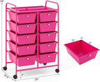 GLACER 10 Drawer Rolling Cart, Storage Cart with Lockable Whieels & Metal Frame, Trolley for Art Craft Oganizer, Mobile Utility Cart for Office, School, Classroom, Kitchen (Hot Pink)