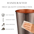 Monarch Abode Metal Bathroom Trash Can – Waste Basket for Bedroom, Office Desk, & Dorm, Handcrafted Ridge Embossed, Durable Decorative Antique Copper Small Trash Can Bathroom Garbage Bin Wastebasket