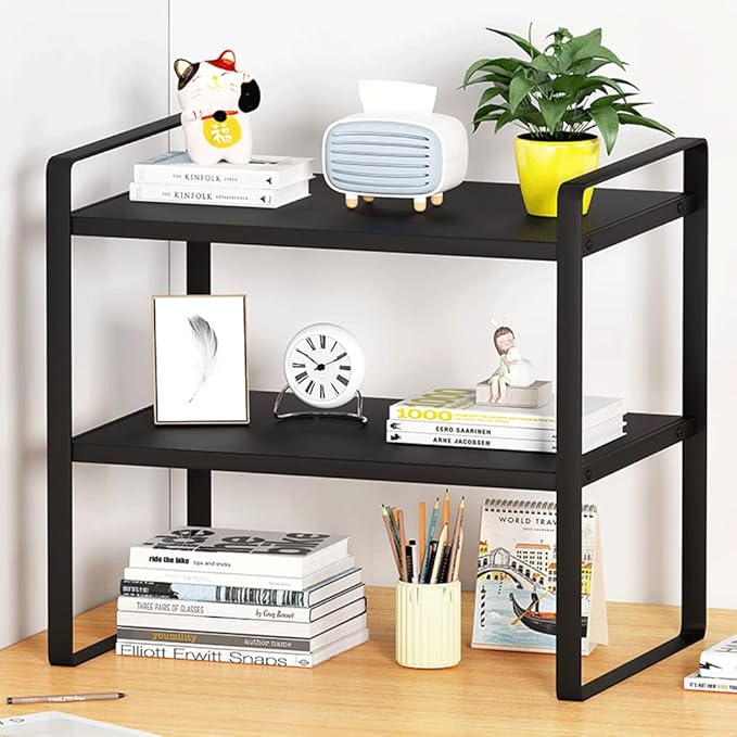 SIDIANBAN Desktop Organizer Shelf Office Storage Rack Computer Desk Bookshelf Adjustable Display Shelf for Office Supplies (Black)