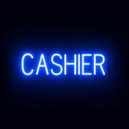 SpellBrite CASHIER Sign | Directional Sign with Neon Look, Blue LED Light Source | 25.4" x 6.3"